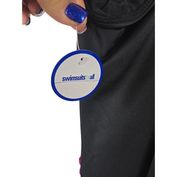 SwimSuits For All Black Pink One Piece Swim Dress 32 NWT - Picture 3 of 6